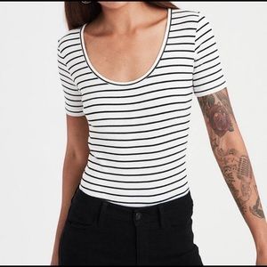 American Eagle Black and White Striped Bodysuit, Size XL